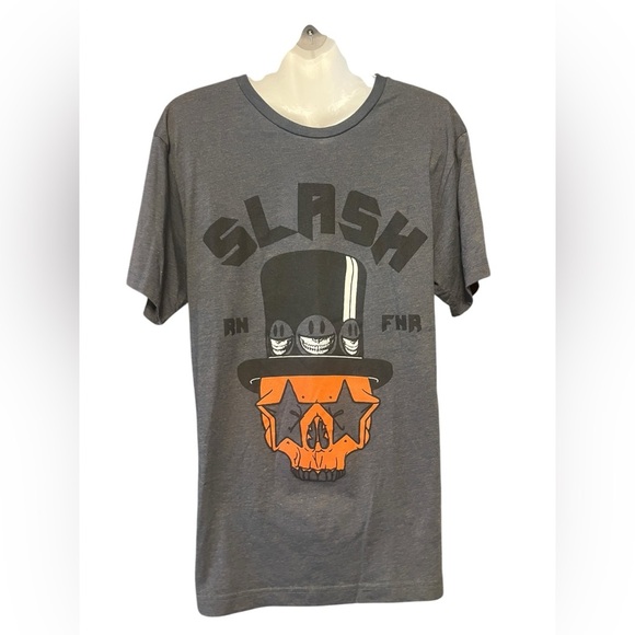 Slash Gray Graphic T-Shirt with Orange Skull Design Sz M - Picture 1 of 3